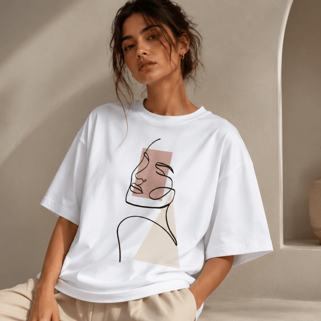 Line Art Muse Oversized Tee for Women