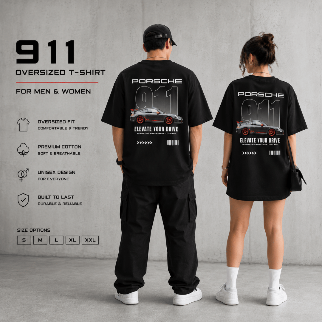 PORSCHE 911 Oversized Graphic Unisex Tee – 240GSM Cotton