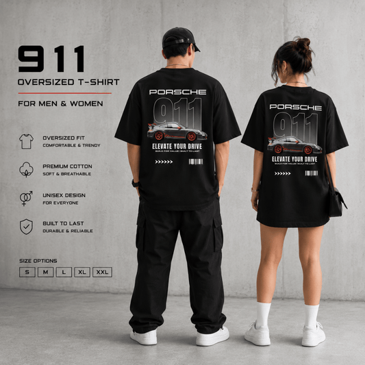 PORSCHE 911 Oversized Graphic Unisex Tee – 240GSM Cotton