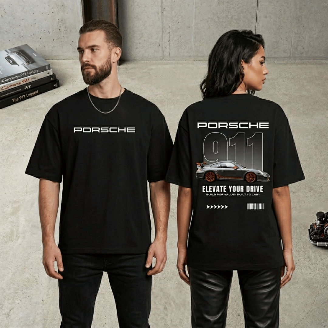 PORSCHE 911 Oversized Graphic Unisex Tee – 240GSM Cotton