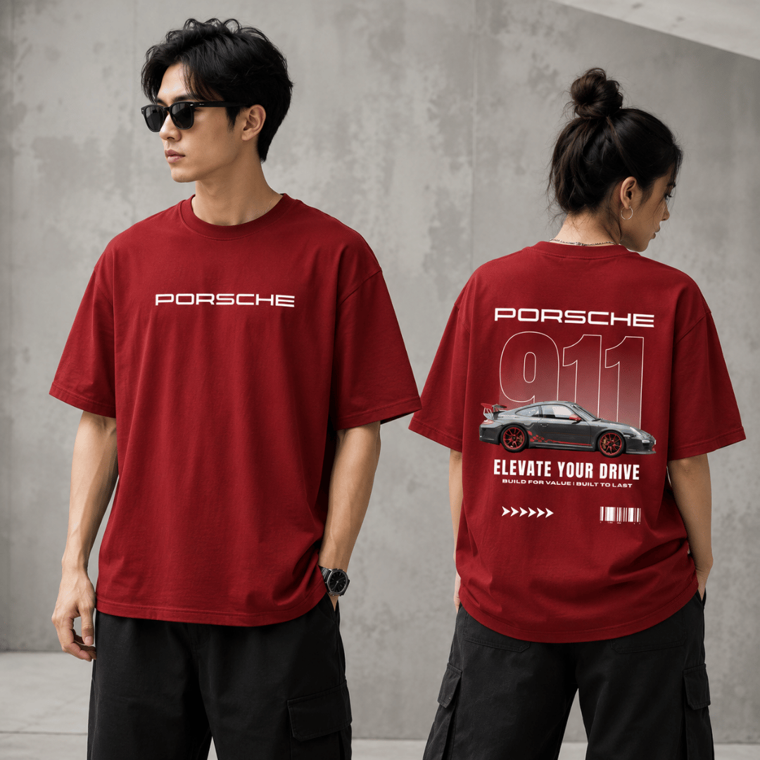 PORSCHE 911 Oversized Graphic Unisex Tee – 240GSM Cotton