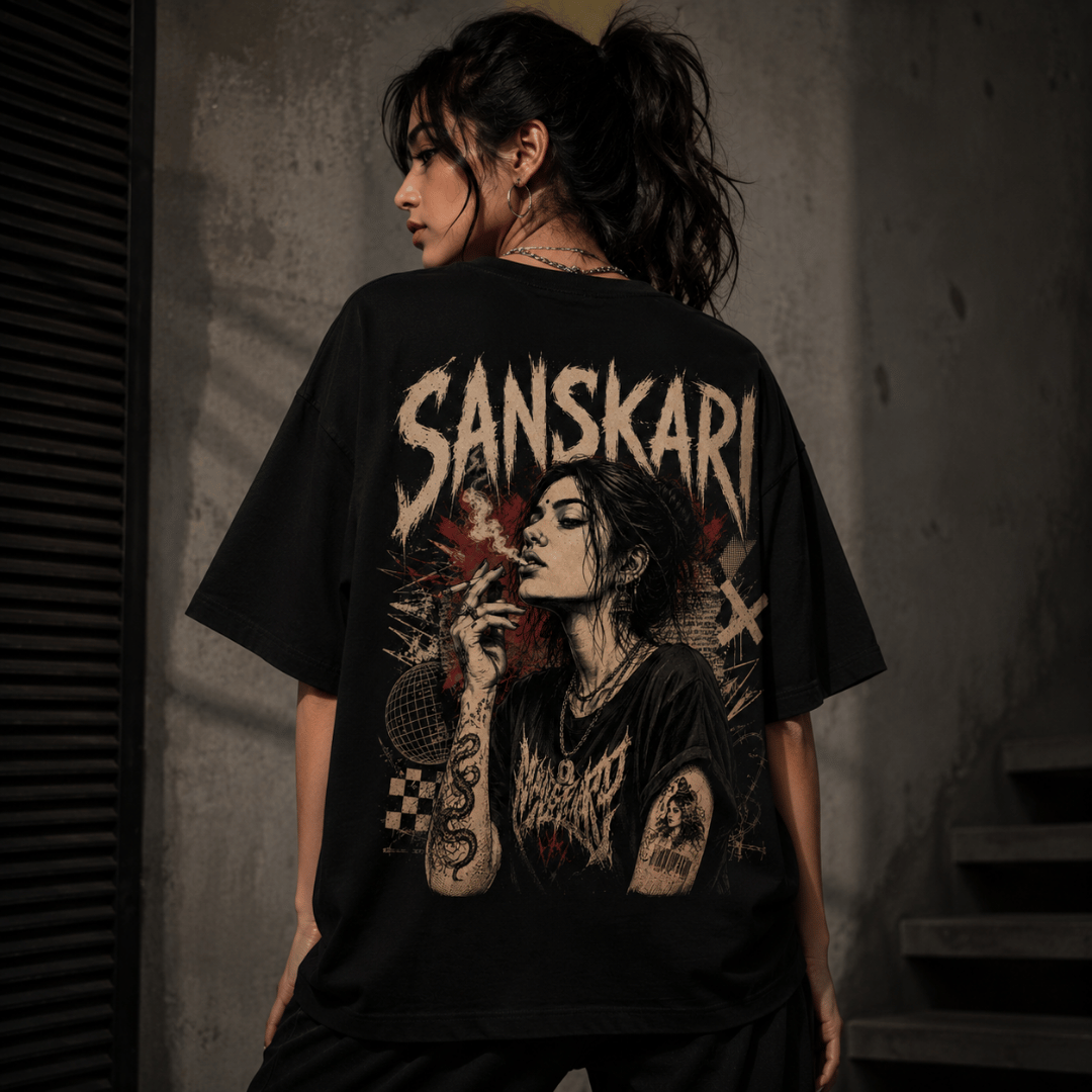 Sanskari Oversized Graphic Tee for Women